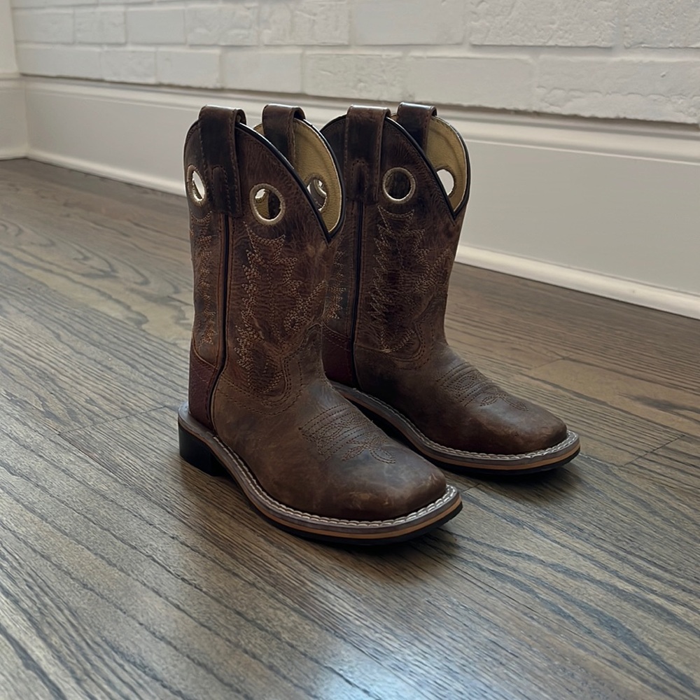 Boys Toddler Leather Square Toe Boots - Size 10.5, Brown